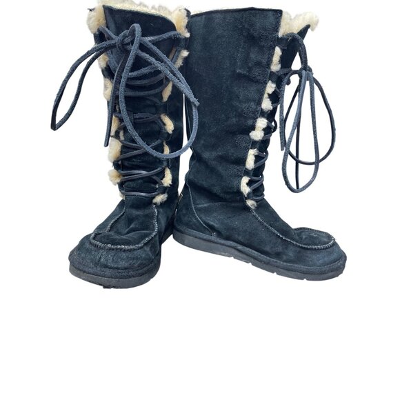 Ugg Australia Shoes - Ugg womans Black leather sheepskin lined Midcalf Winter Boots Sz 6 SKU 9533